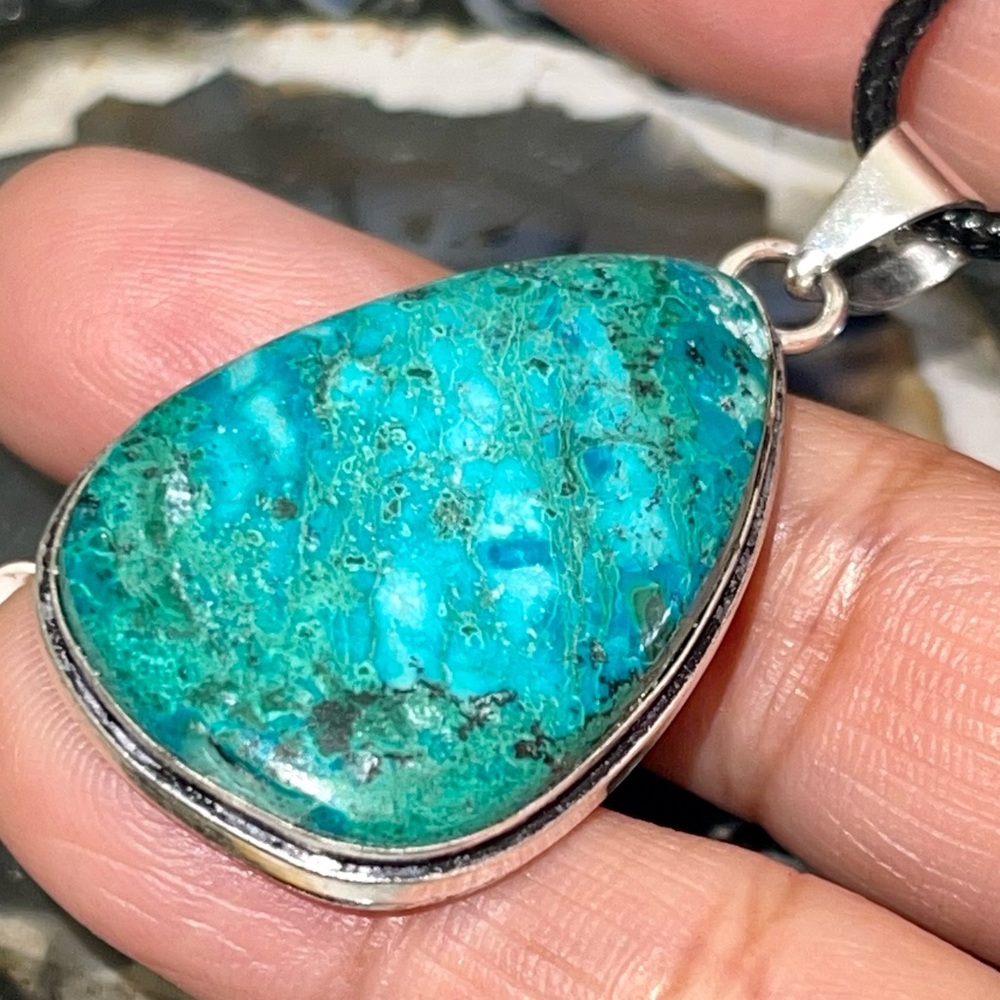Malachite + Azurite = Chrysocollite Pendant 1 7/8”